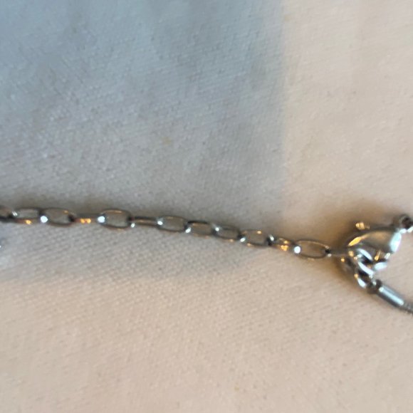 - Grey stone encased in silver pendant;  26" chain - Picture 3 of 4